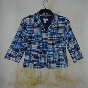 Ann Taylor " Loft " Plaid Patch Blazer Blue Inverted Pleat Womens 6 Soft Lined